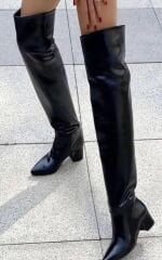 Bianca siyah cilt diz üstü çizme