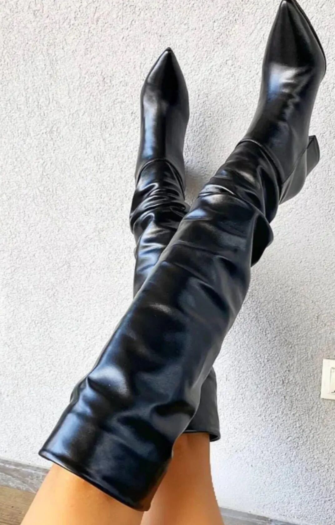 Bianca siyah cilt diz üstü çizme