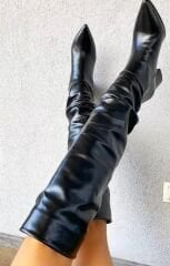 Bianca siyah cilt diz üstü çizme