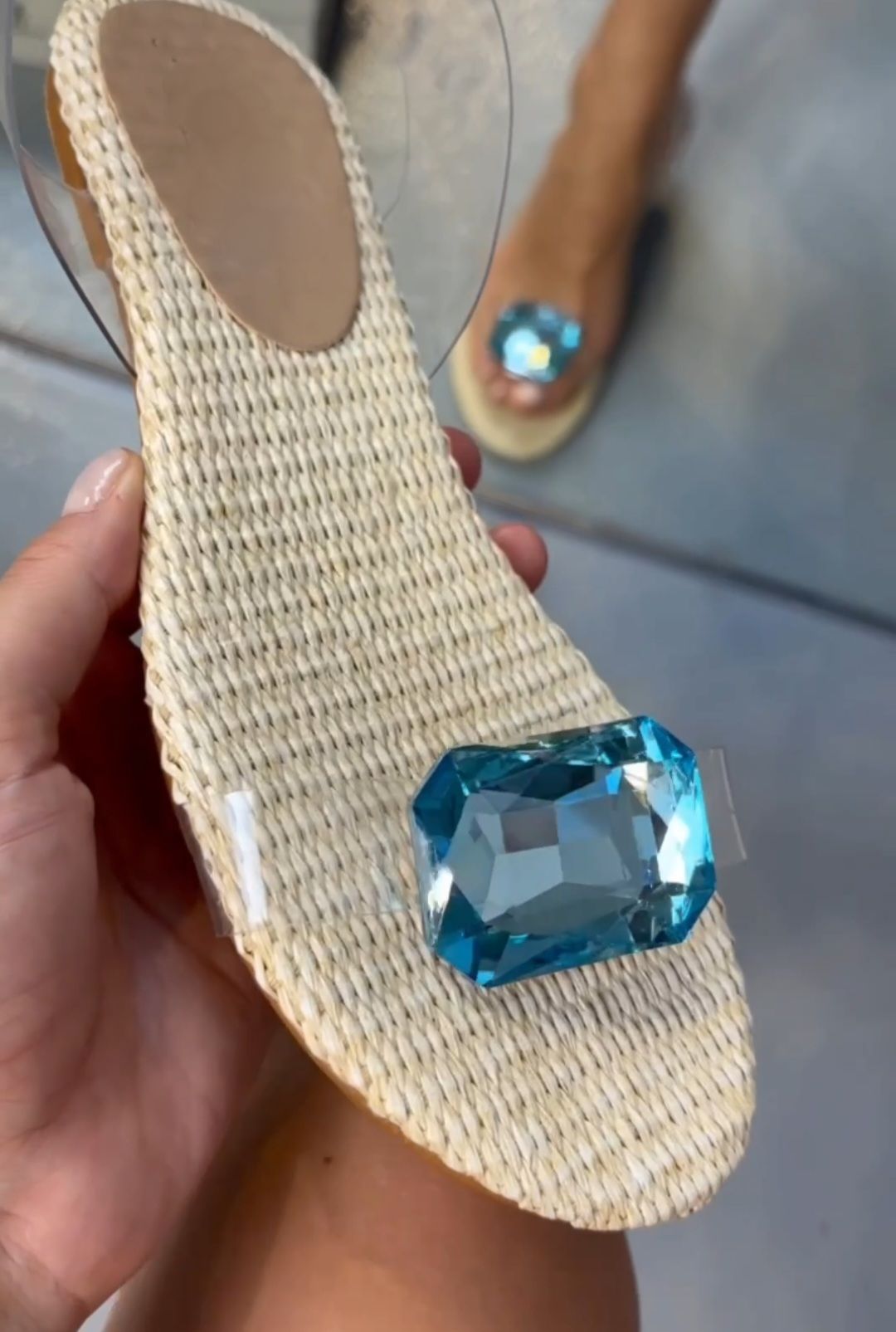 Tania Mavi Taşlı Sandalet